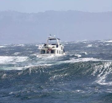 Juan de Fuca crossing — several hours of nasty water; normal when a 20-kt wind meets a turning current