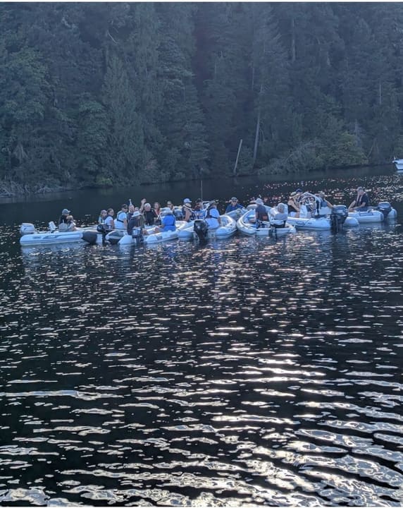 A raft of dinghies in Tod Inlet for the last night of the Butchart Gardens fireworks