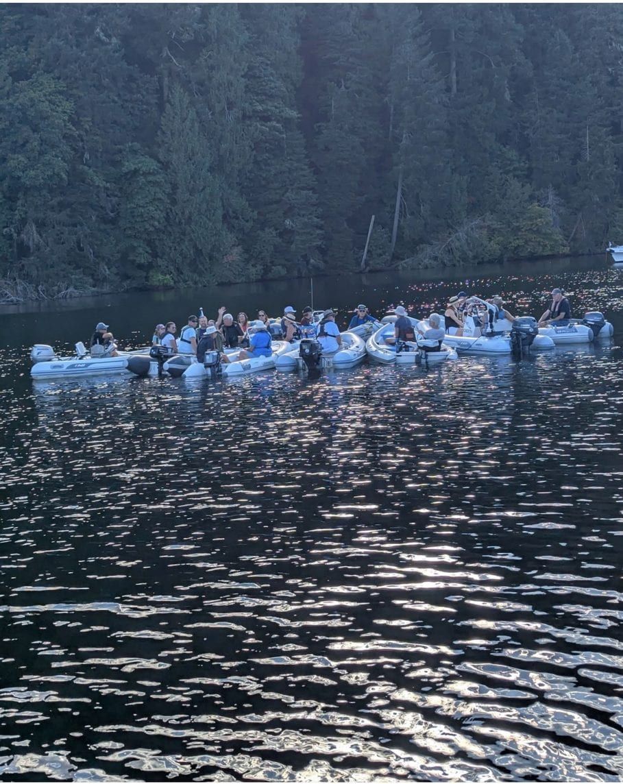A raft of dinghies in Tod Inlet for the last night of the Butchart Gardens fireworks