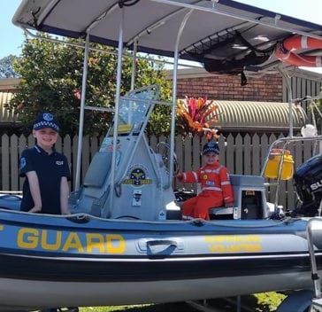 Volunteer Coast Guard: safety boat for the Caloundra ocean swimmers, then Emergency Services Day with the kids