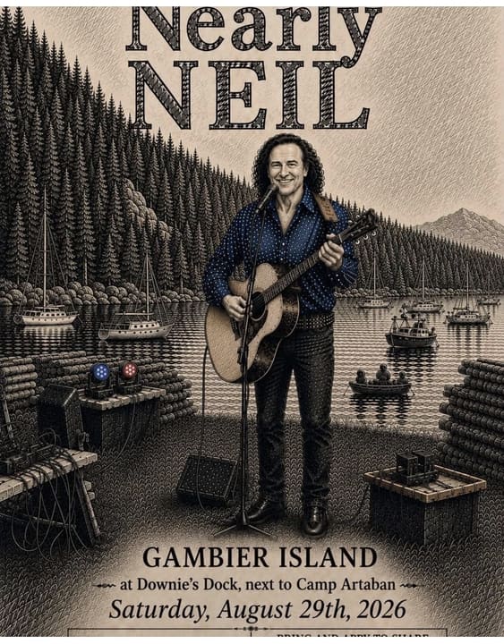 Nearly Neil live on Gambier Island — at Downie's Dock, next to Camp Artaban