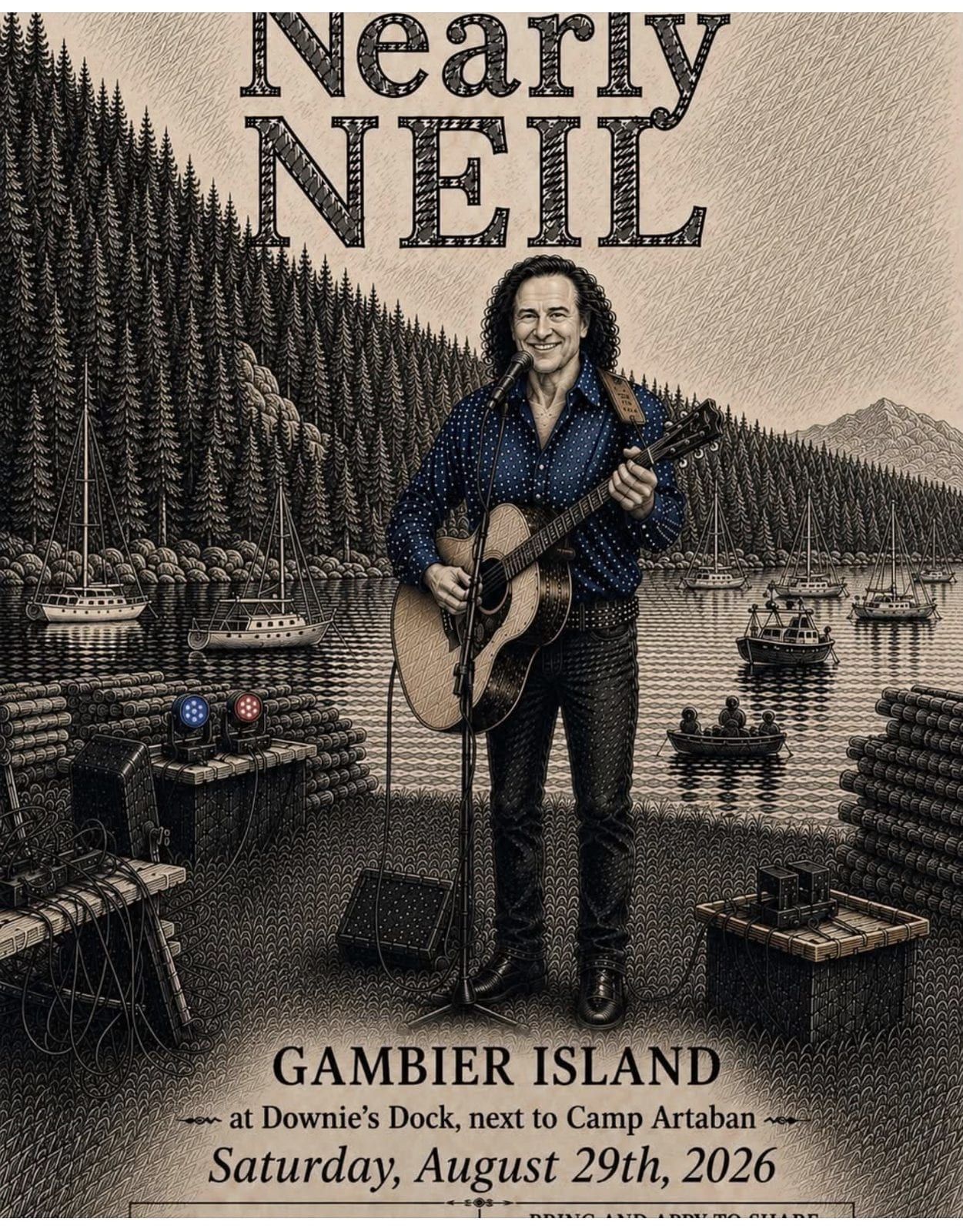 Nearly Neil live on Gambier Island — at Downie's Dock, next to Camp Artaban